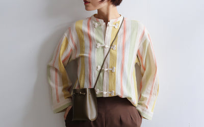 PHEENY Cotton stripe shirt dress/kung fuu shirt