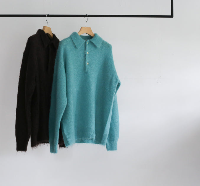 BRUSHED SUPER KID MOHAIR KNIT POLO サイズ3 Brushed Super Kid Mohair Knit Polo in Light Khaki – SVRN