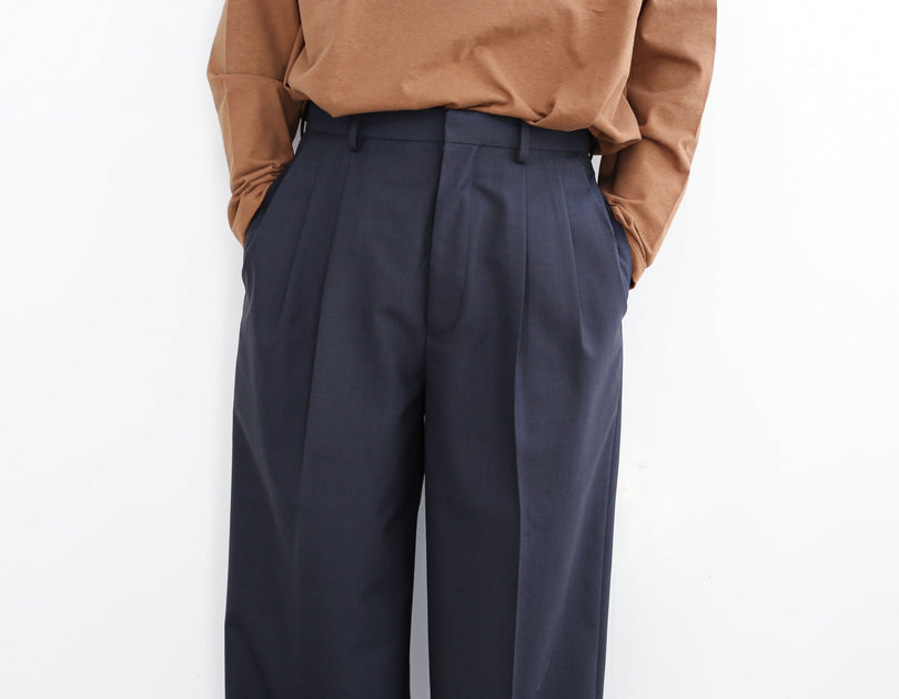 YLÈVE SUPER120'S CHAMBRAY WOOL 3TACK TROUSERS 