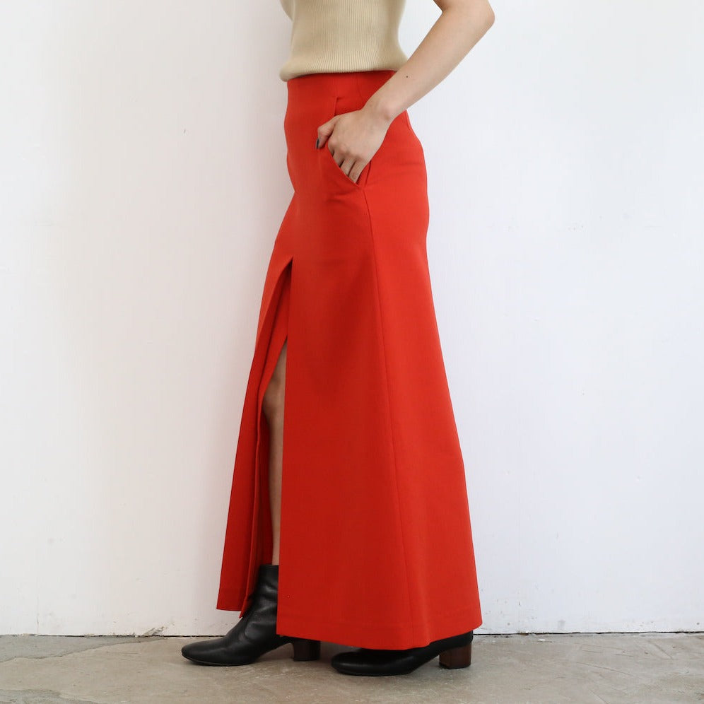 AURALEE TENSE WOOL DOUBLE CLOTH SKIRT RED ORANGE