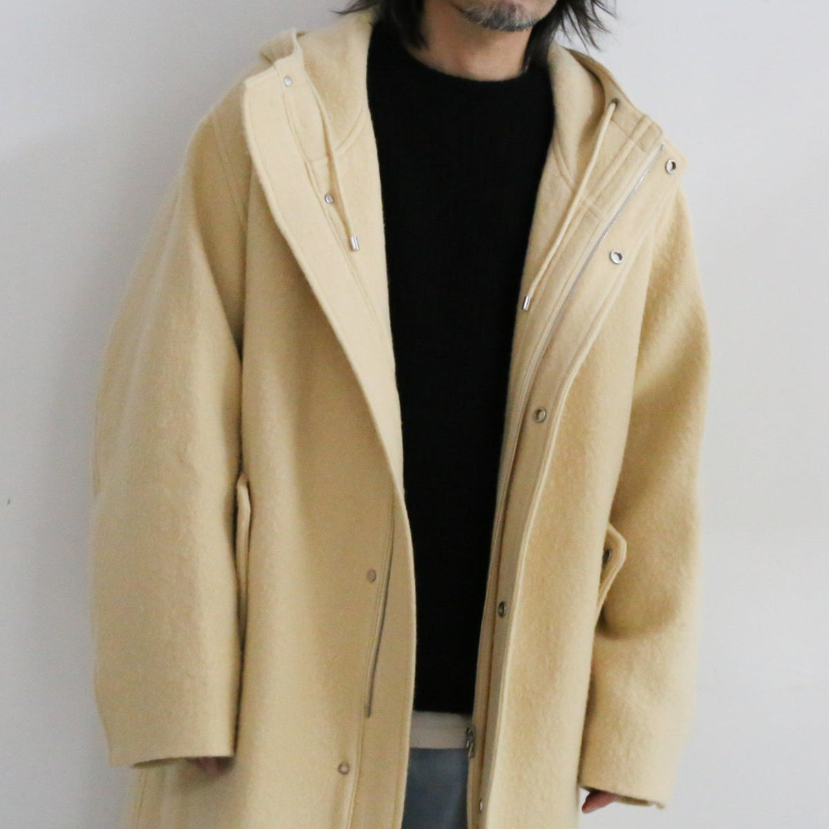 AURALEE BRUSHED ALPACA WOOL MELTON HOODED COAT 