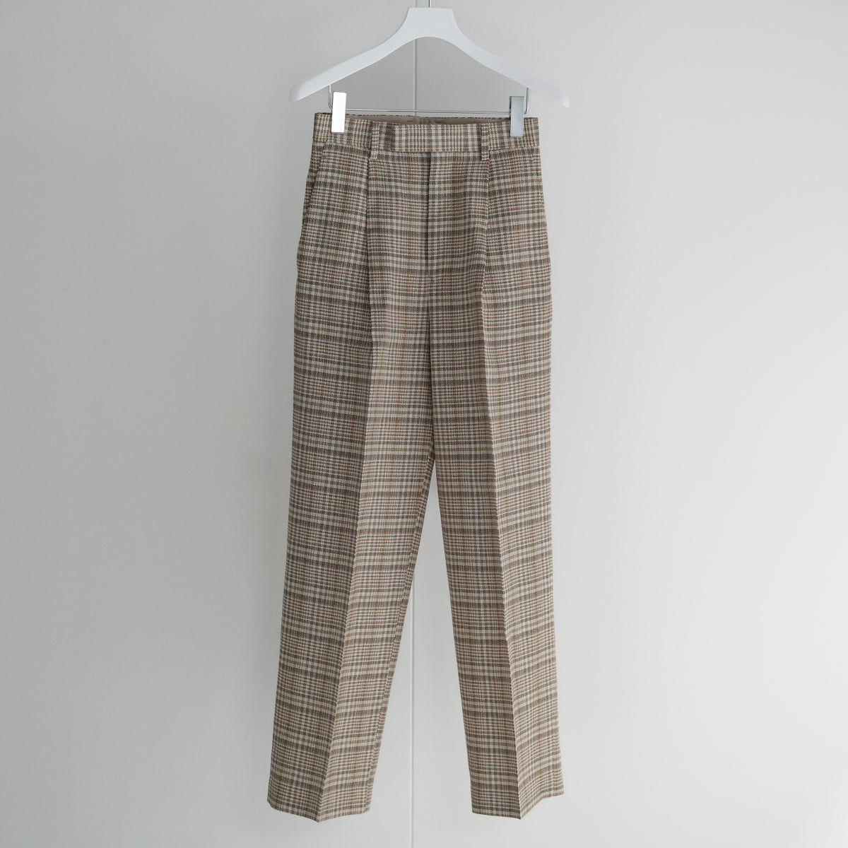 AURALEE SILK LINEN NEP CHECK ONE-TUCK SLACKS 