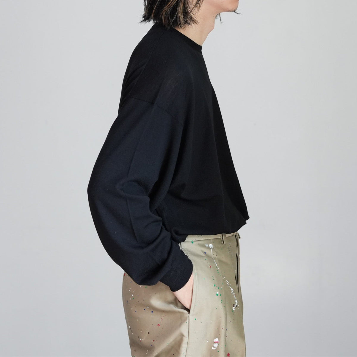 renoma HIGH GAUGE CREW NECK KNIT 黒 UNIVERSAL PRODUCTS - HIGH GAUGE CREW NECK KNIT（BLACK） | niki