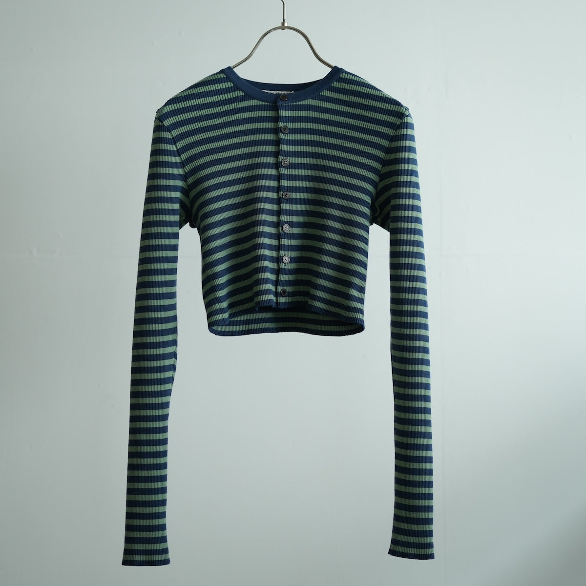 AURALEE COTTON HIGH GAUGE RIB KNIT CROPPED CREW NECK CARDIGAN