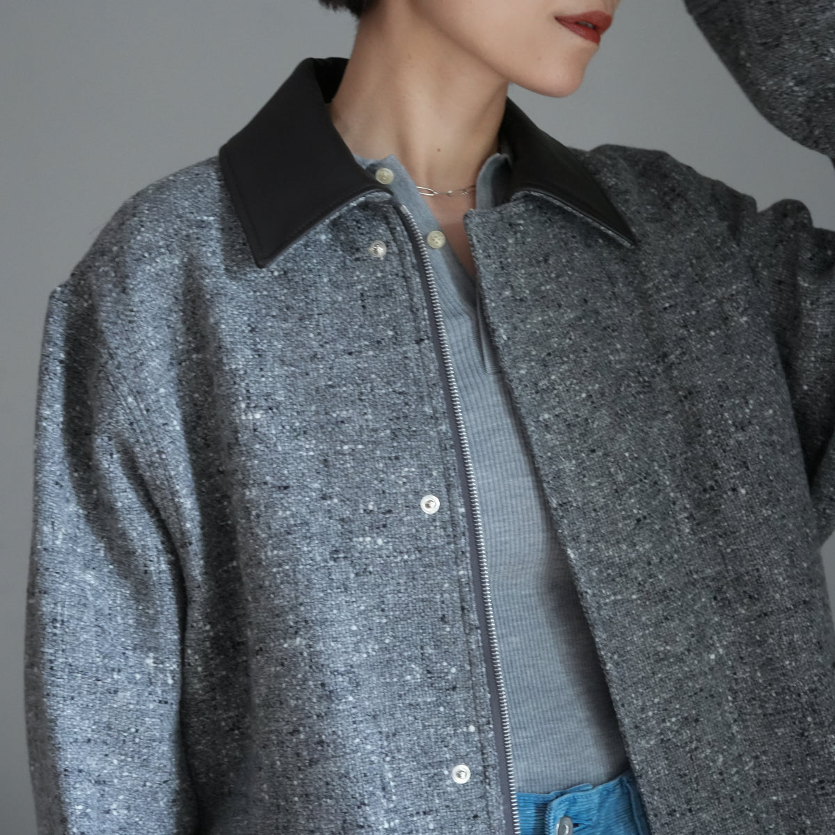 26AW]AURALEE HOMESPUN TWEED ZIP BLOUSON 