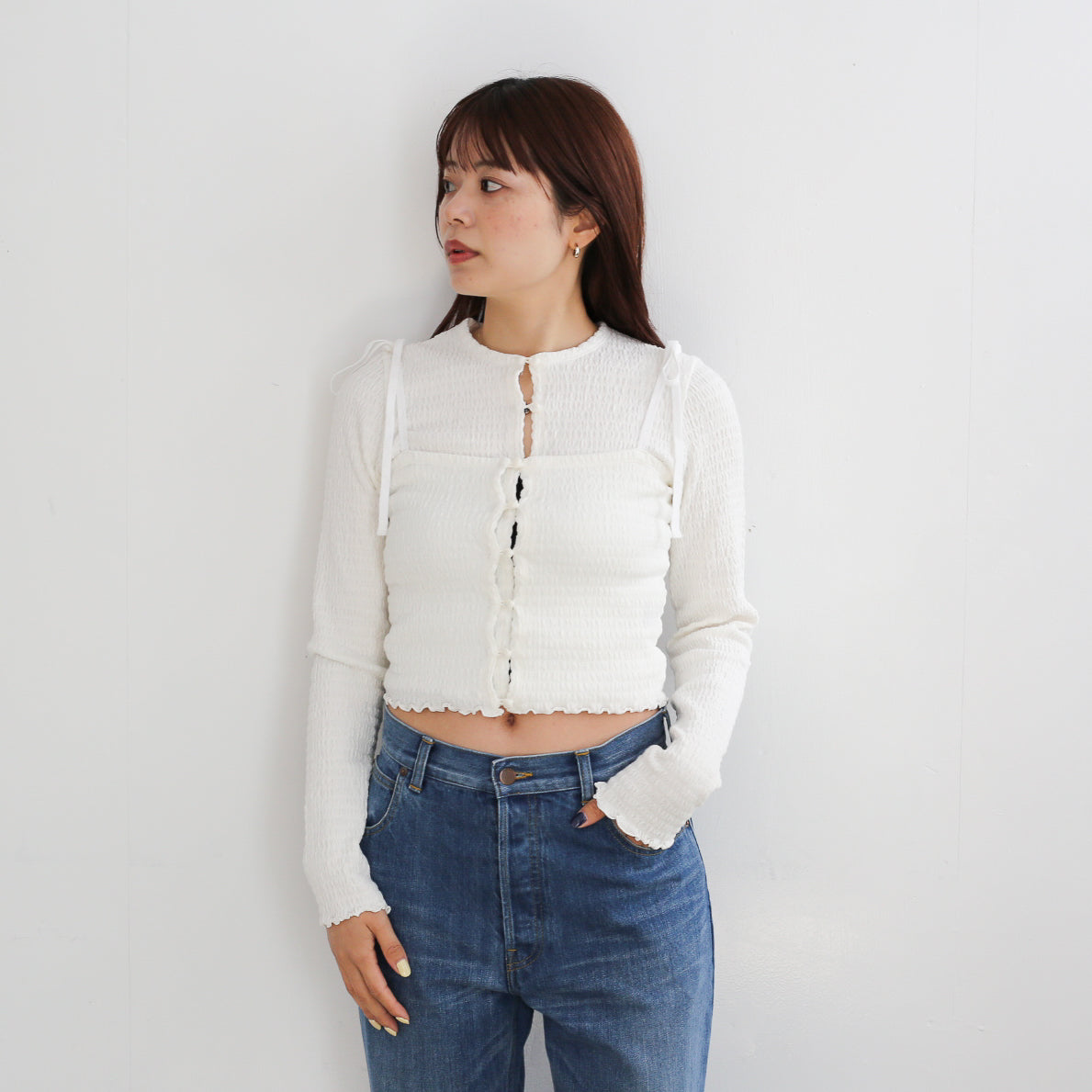 【PHEENY】Cotton shirring camisole PHEENY] フィーニー Cotton shirring camisole(BLACK)