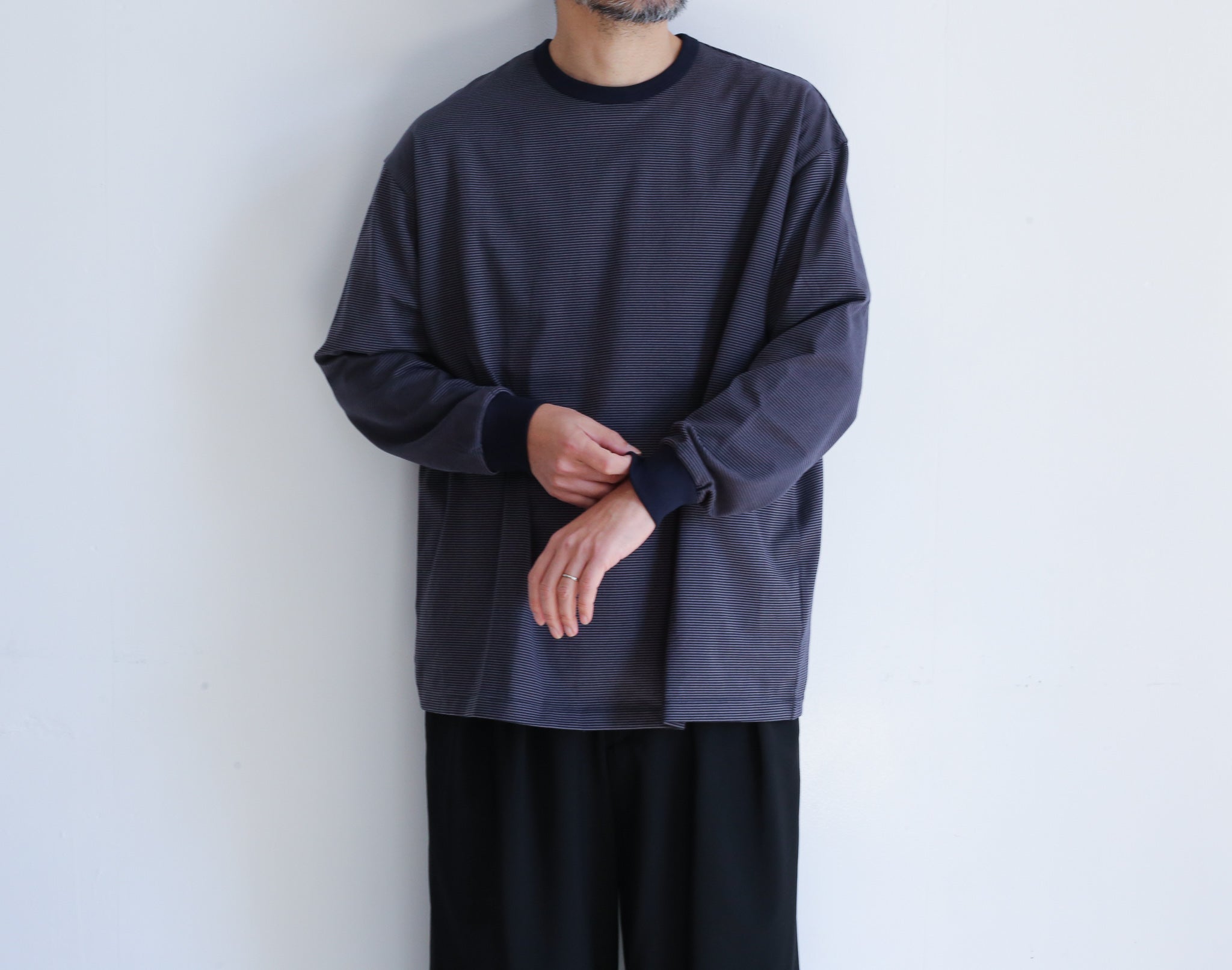 graphpaper Narrow Border L/S Tee NAVY 1-