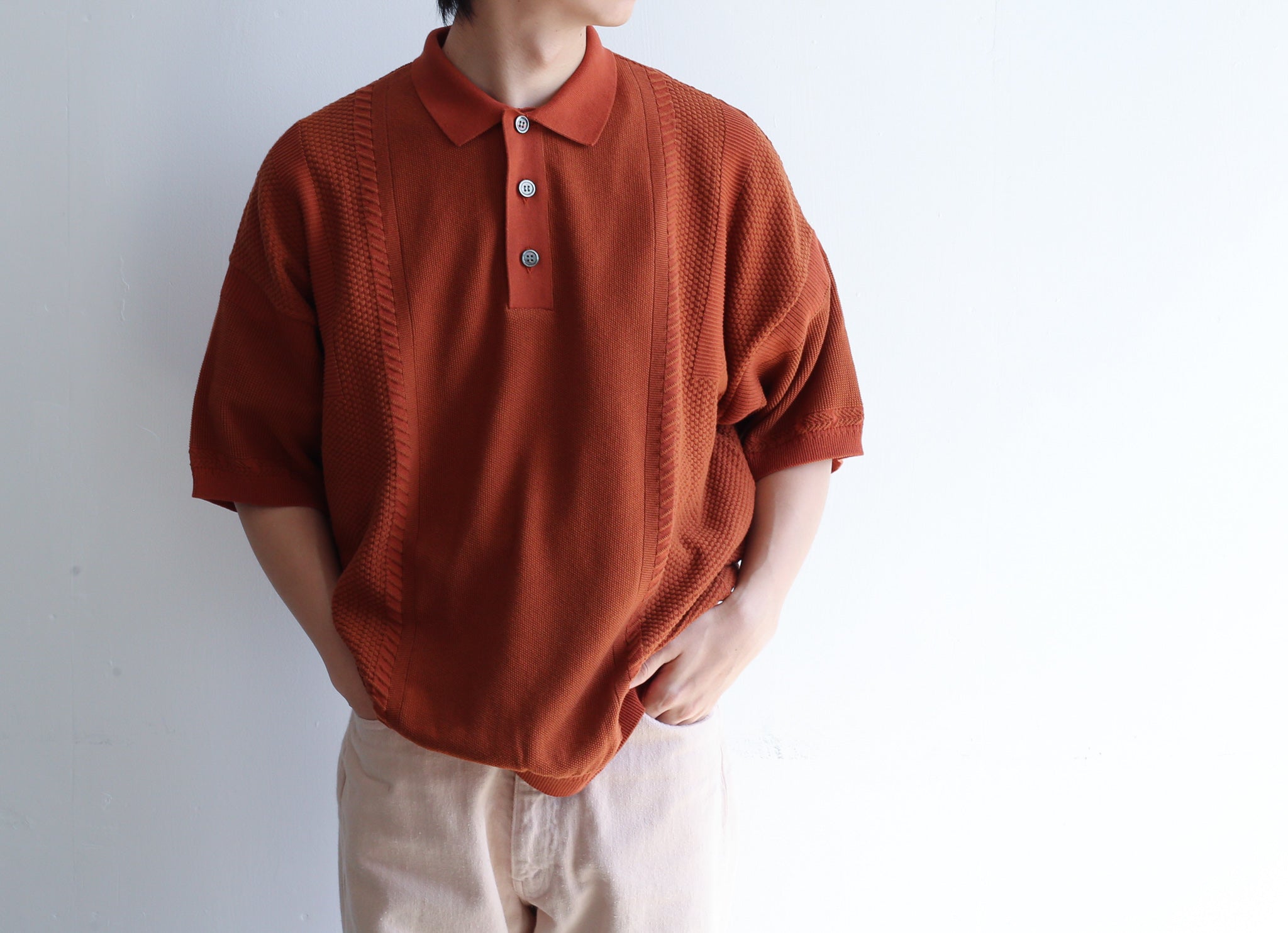 YASHIKI Tsubomi Knit Polo(ORANGE) - ポロシャツ