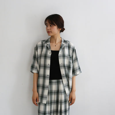 PHEENY Rayon ombre check S/S shirt / gathered pants