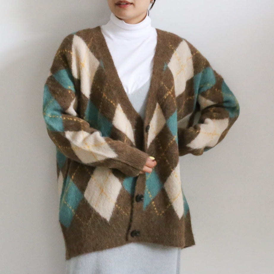 THE SHINZONE SHAGGY ARGYLE CARDIGAN 