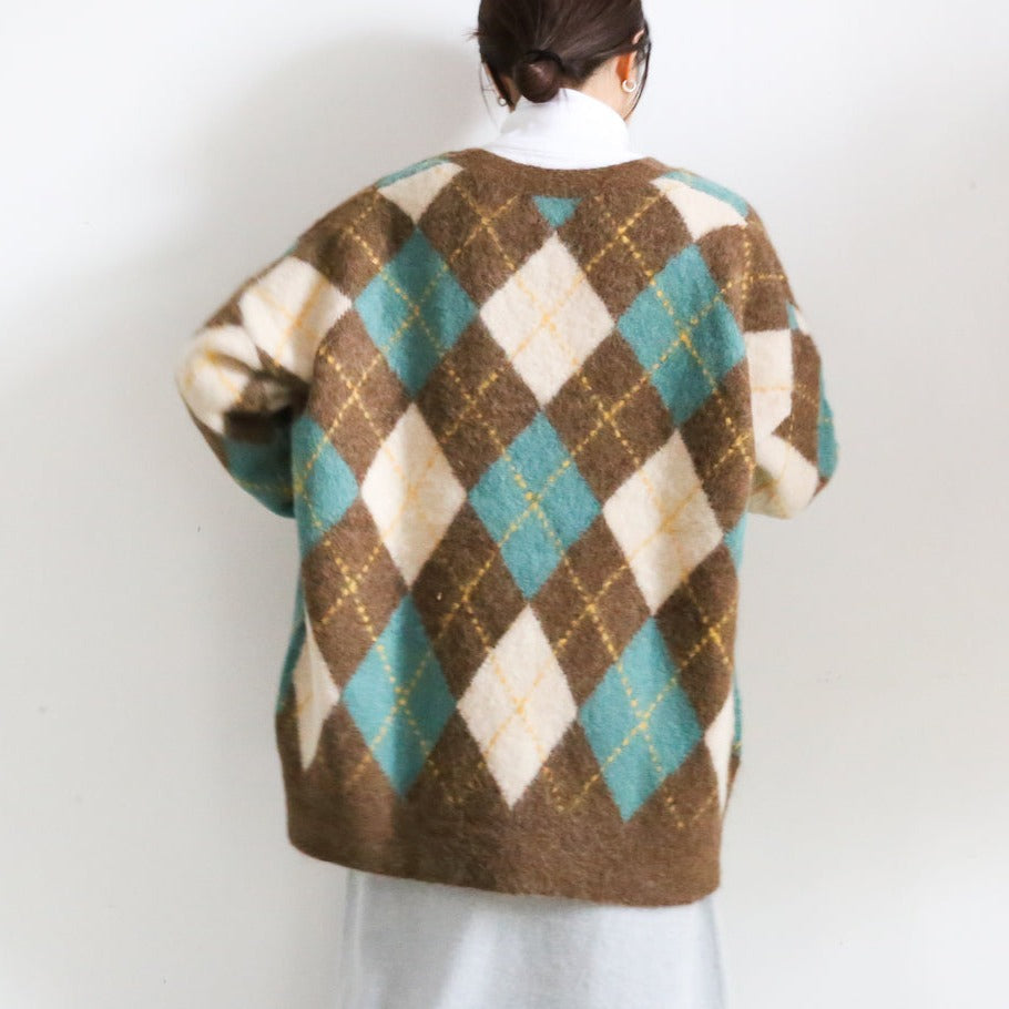 THE SHINZONE SHAGGY ARGYLE CARDIGAN 