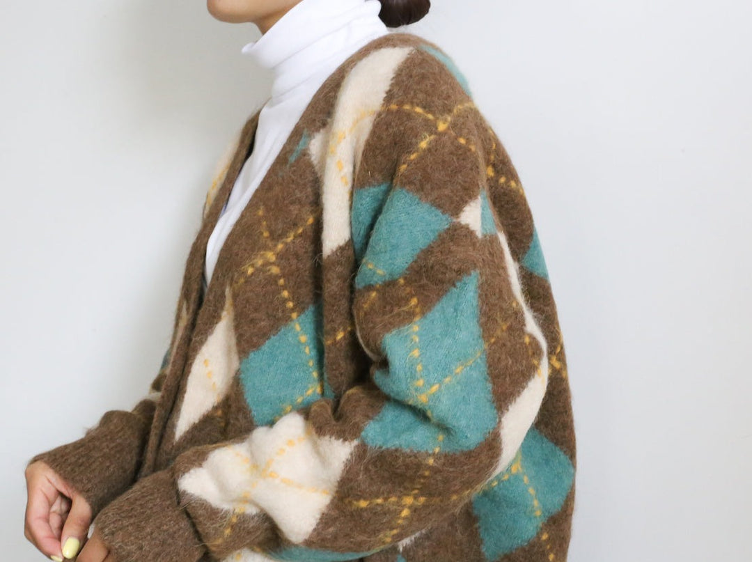 THE SHINZONE SHAGGY ARGYLE CARDIGAN 