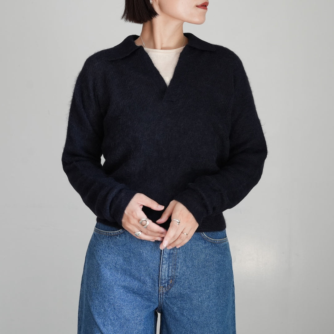 AURALEE アルパカ スキッパーポロ ニット 25aw 25AW】AURALEE BABY SURI ALPACA SHEER KNIT SKIPPER POLO 