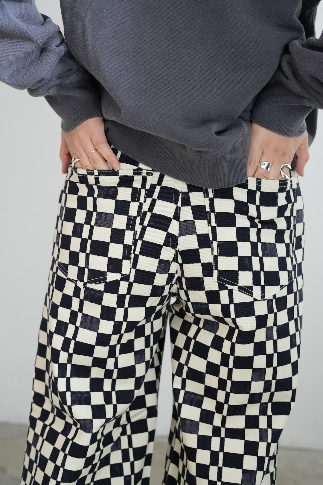 26SS】PHEENY Checked High Waist Wide Pants 