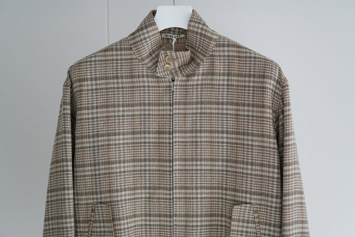 AURALEE SILK LINEN NEP CHECK ZIP BLOUSON 