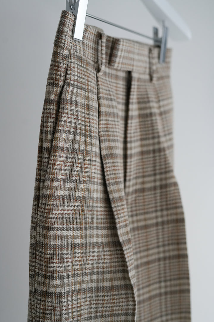 AURALEE SILK LINEN NEP CHECK ONE-TUCK SLACKS 