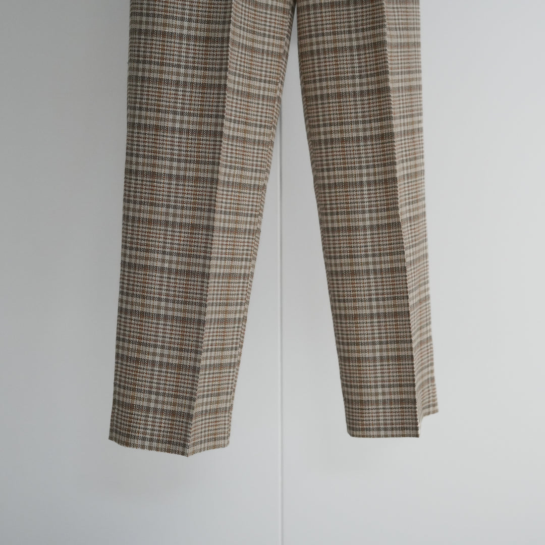 AURALEE SILK LINEN NEP CHECK ONE-TUCK SLACKS 