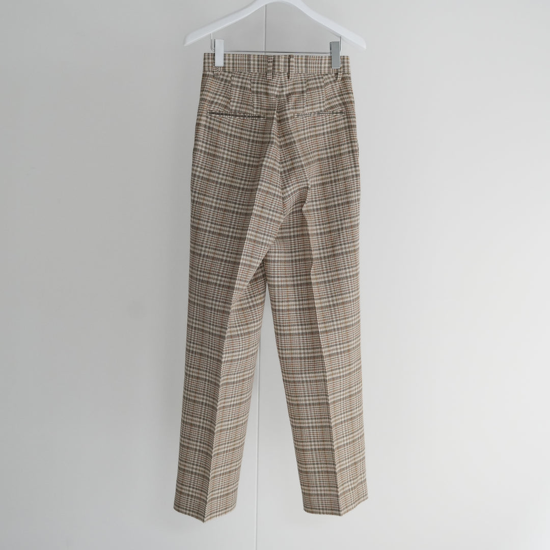 AURALEE SILK LINEN NEP CHECK ONE-TUCK SLACKS 
