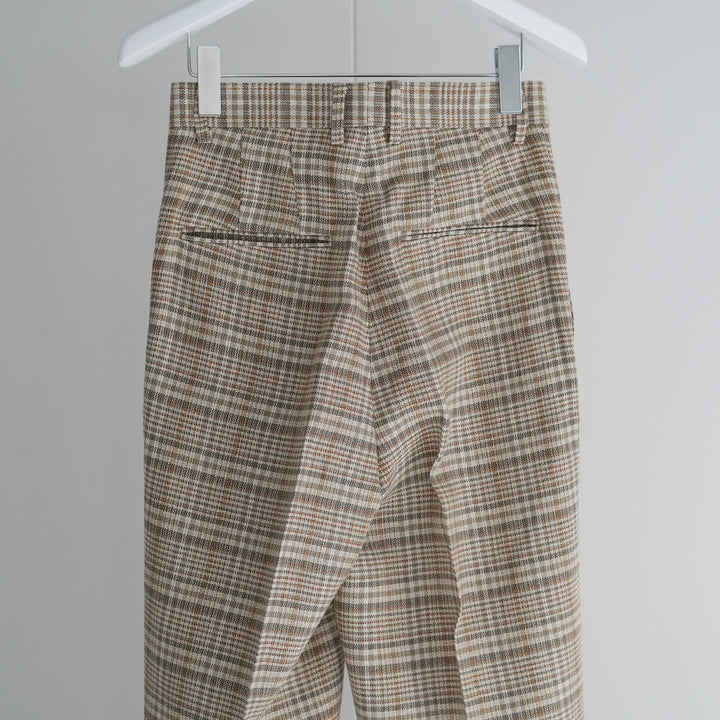AURALEE SILK LINEN NEP CHECK ONE-TUCK SLACKS 