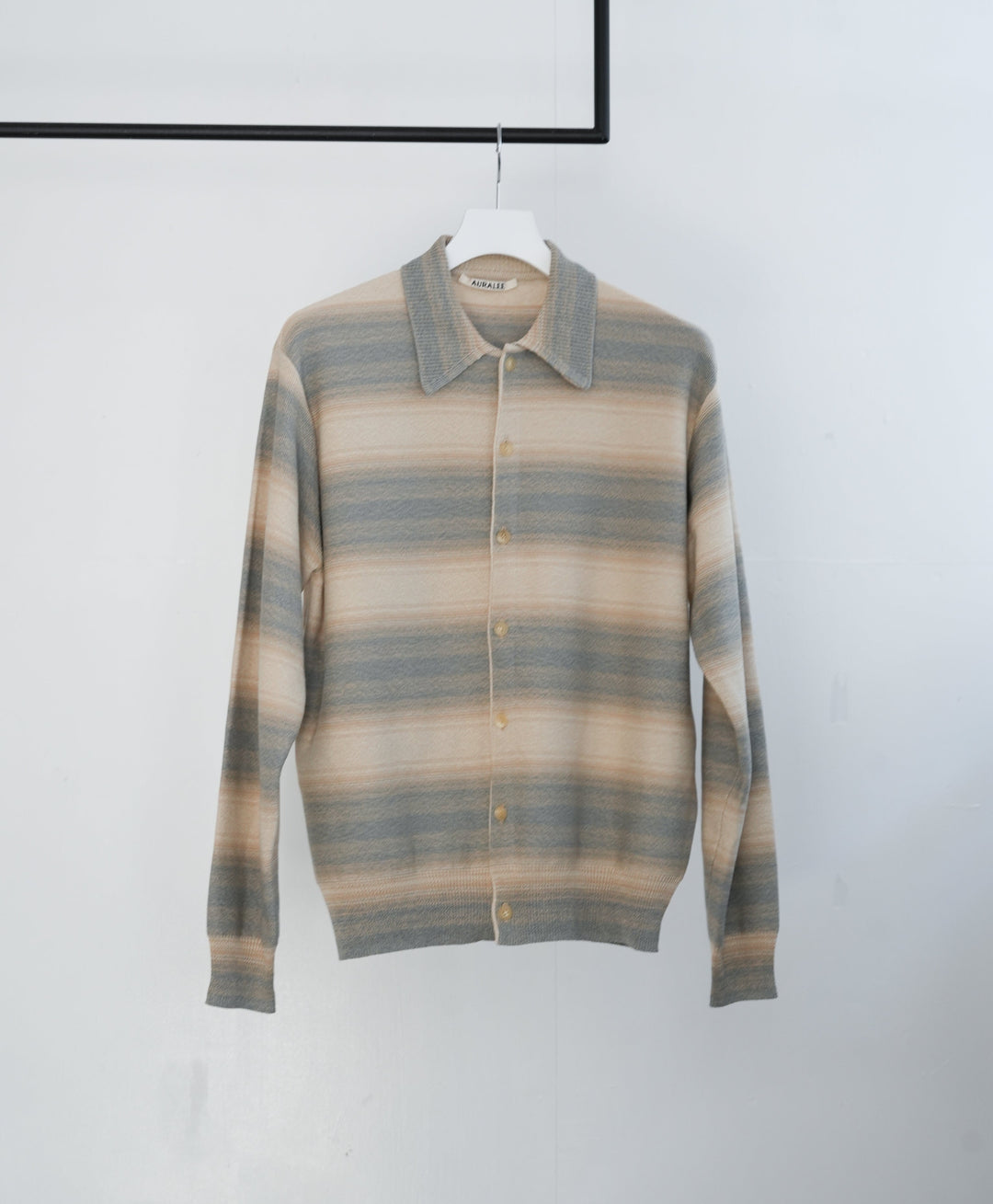 26SS】AURALEE COTTON SILK GRADIENT STRIPE KNIT SHIRT CARDIGAN