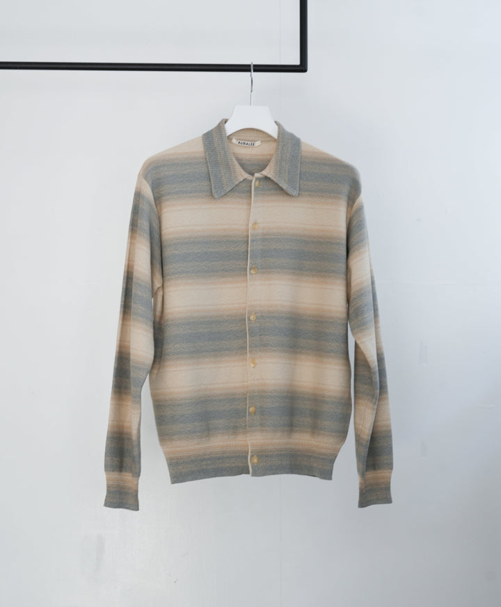 トップス 26ss auralee cotton silk knit cardigan 4 26SS】AURALEE COTTON SILK GRADIENT STRIPE KNIT SHIRT CARDIGAN