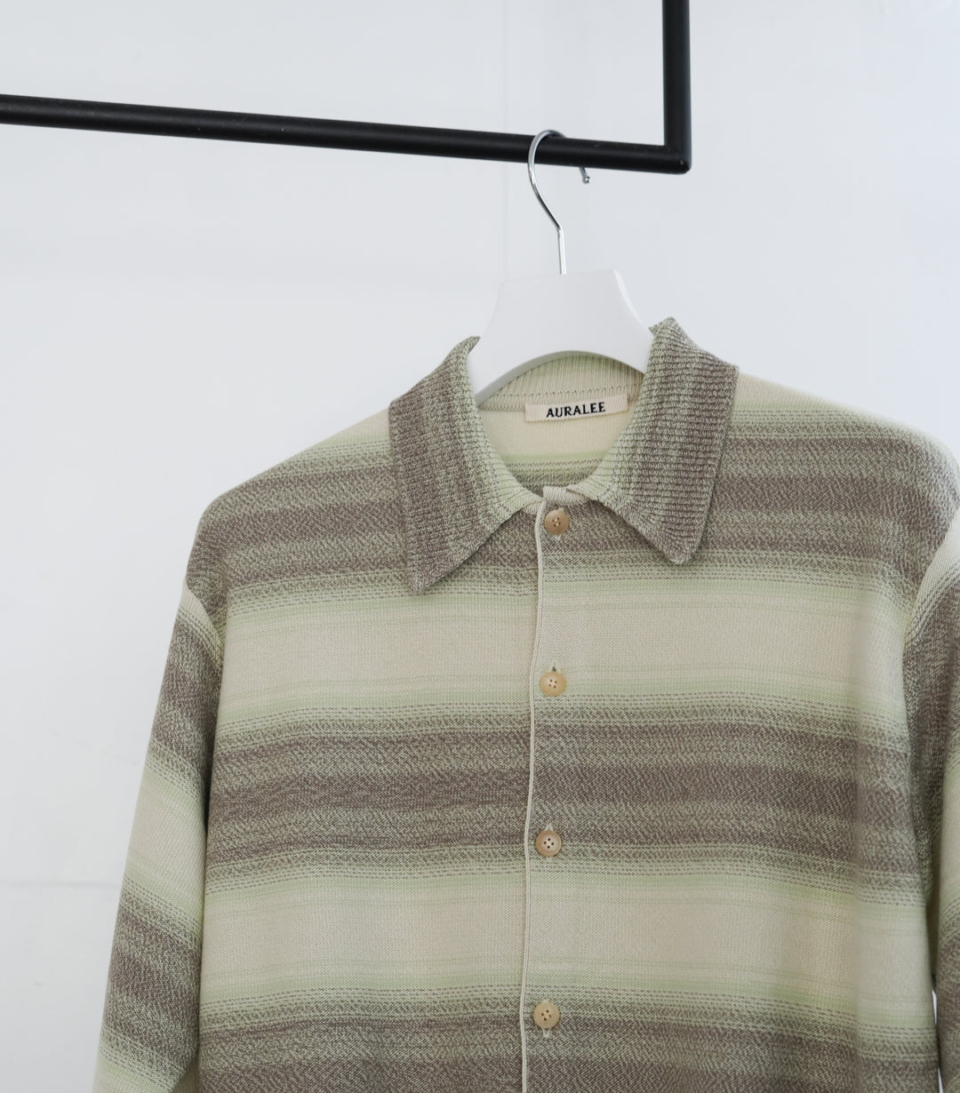 トップス 26ss auralee cotton silk knit cardigan 4 26SS】AURALEE COTTON SILK GRADIENT STRIPE KNIT SHIRT CARDIGAN
