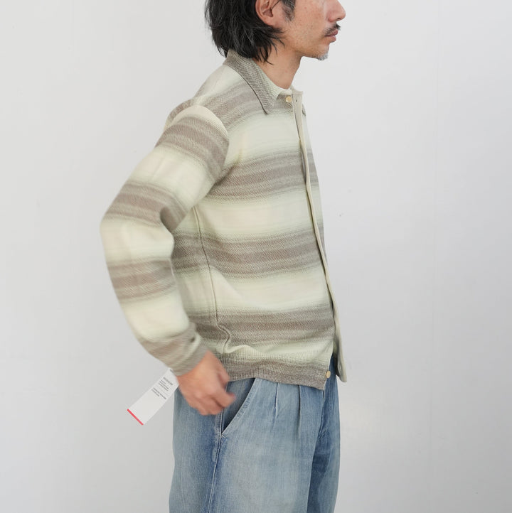 し*い様 【AURALEE】コットンハーフスリーブニットシャツ 26SS】AURALEE COTTON SILK GRADIENT STRIPE KNIT SHIRT CARDIGAN