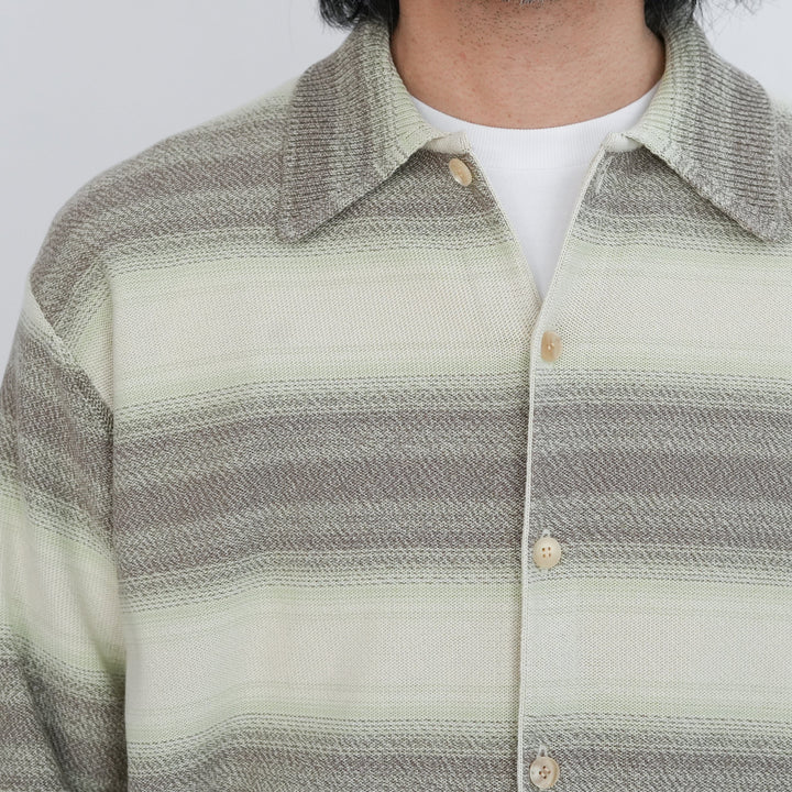 26SS】AURALEE COTTON SILK GRADIENT STRIPE KNIT SHIRT CARDIGAN