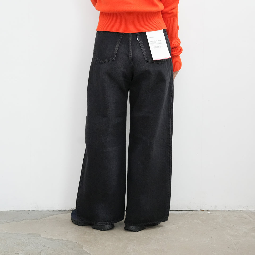 Graphpaper Selvage Denim Two Tuck Wide Pants -BLACK DARK FADE