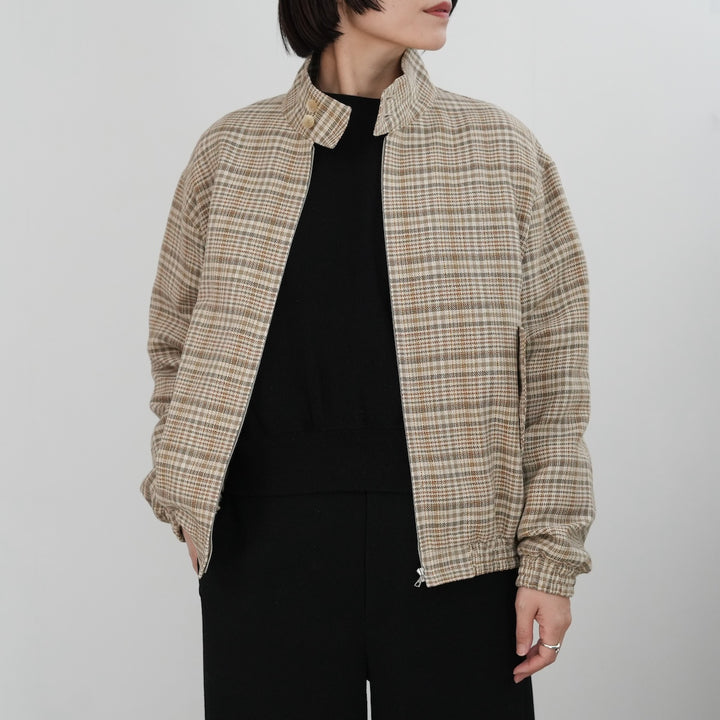 AURALEE SILK LINEN NEP CHECK ZIP BLOUSON 