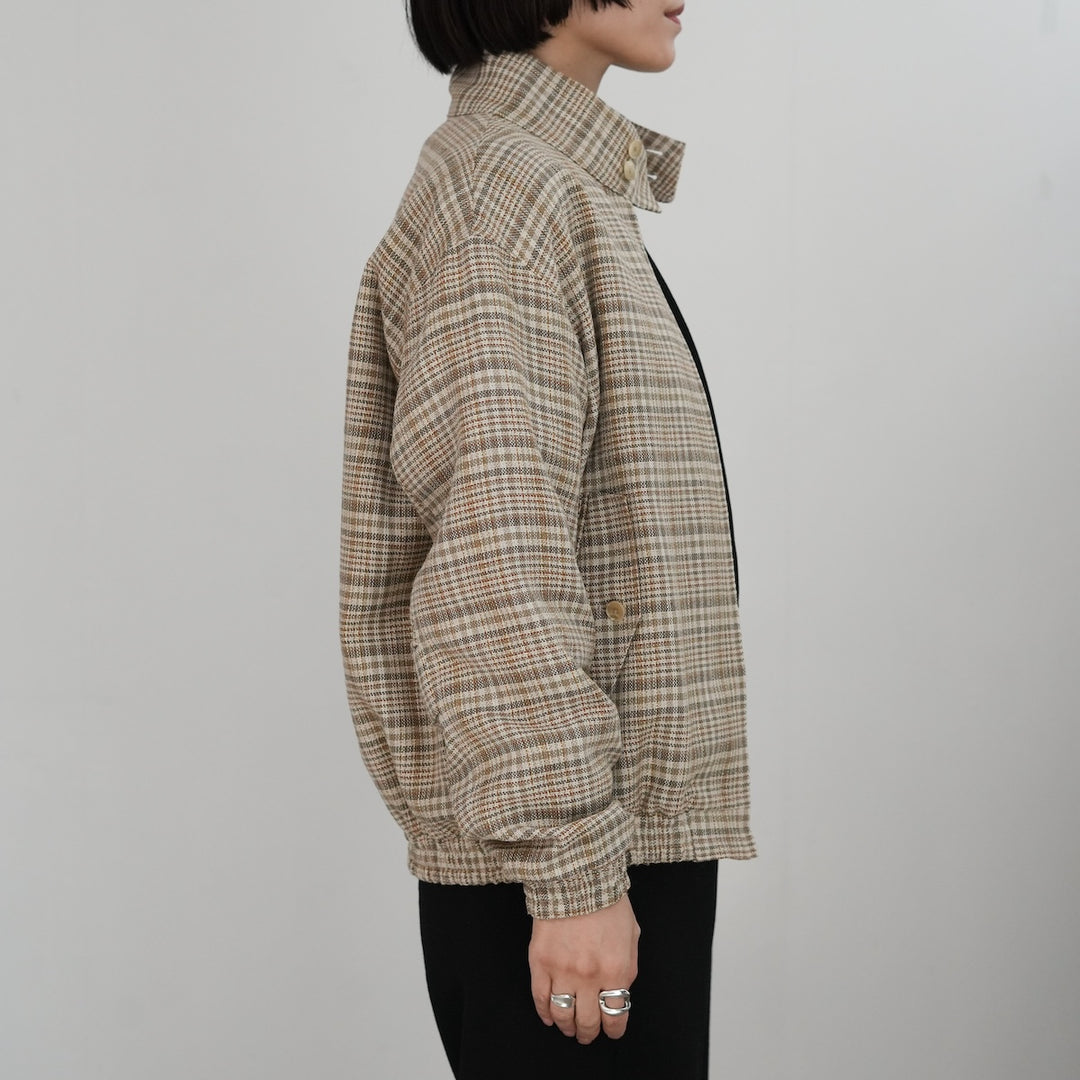 AURALEE SILK LINEN NEP CHECK ZIP BLOUSON 