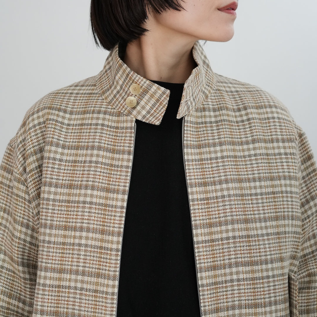 AURALEE SILK LINEN NEP CHECK ZIP BLOUSON 
