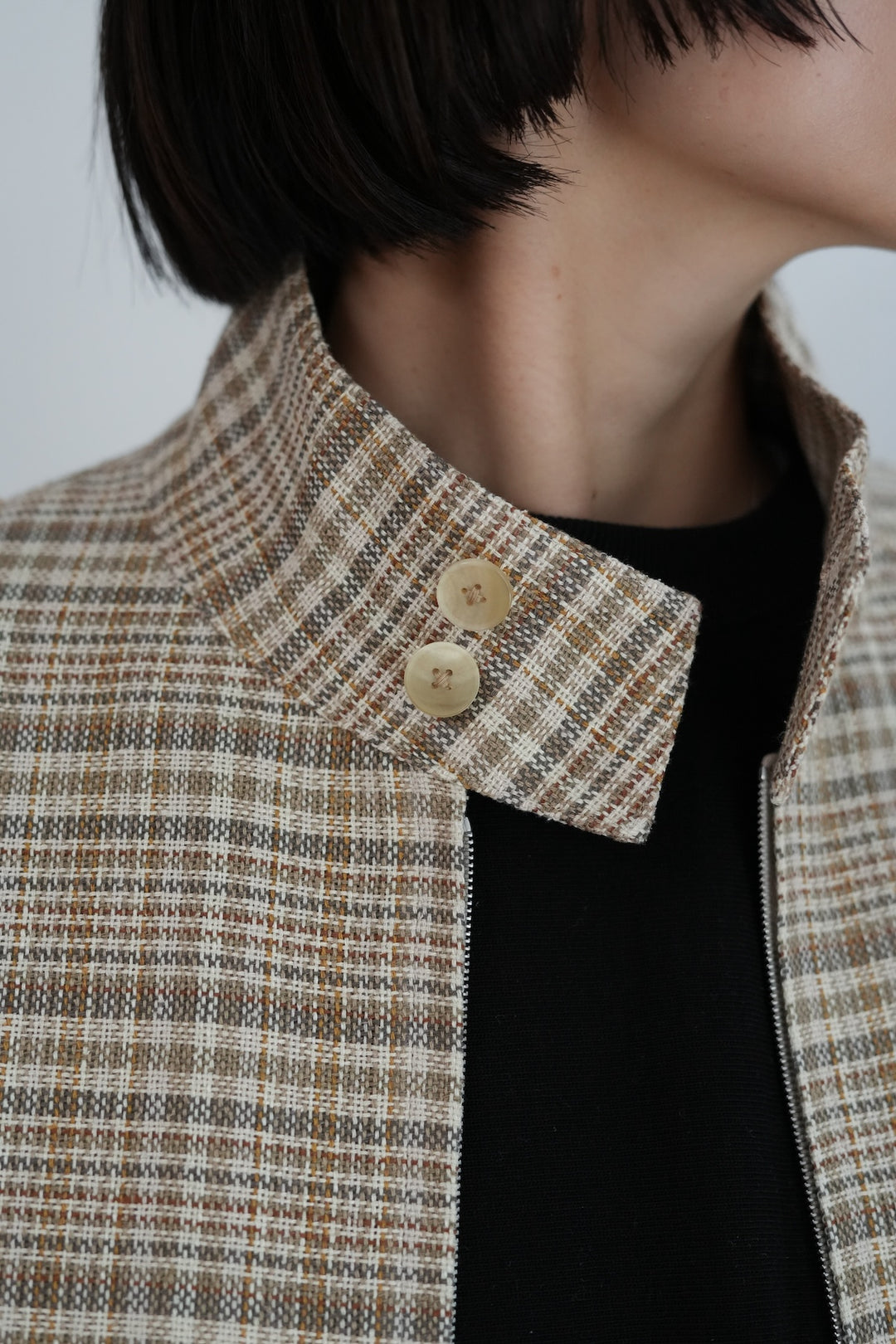AURALEE SILK LINEN NEP CHECK ZIP BLOUSON 
