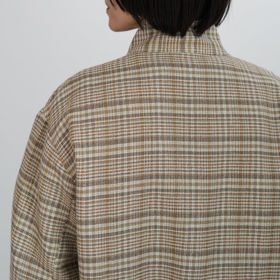 AURALEE SILK LINEN NEP CHECK ZIP BLOUSON 