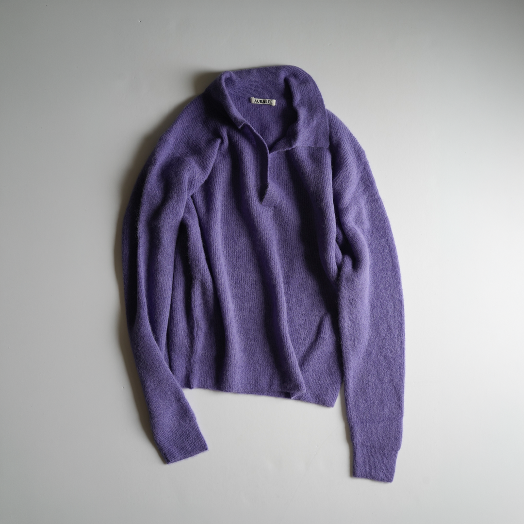 26AW]AURALEE BABYSURI ALPACA SHEER KNIT SKIPPER POLO
