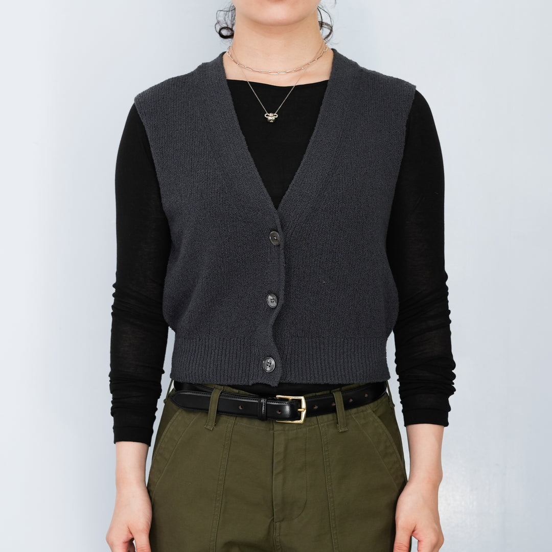【新品】compact knit vest charcoal YLÈVE COTTON BOUCLE KNIT VEST 