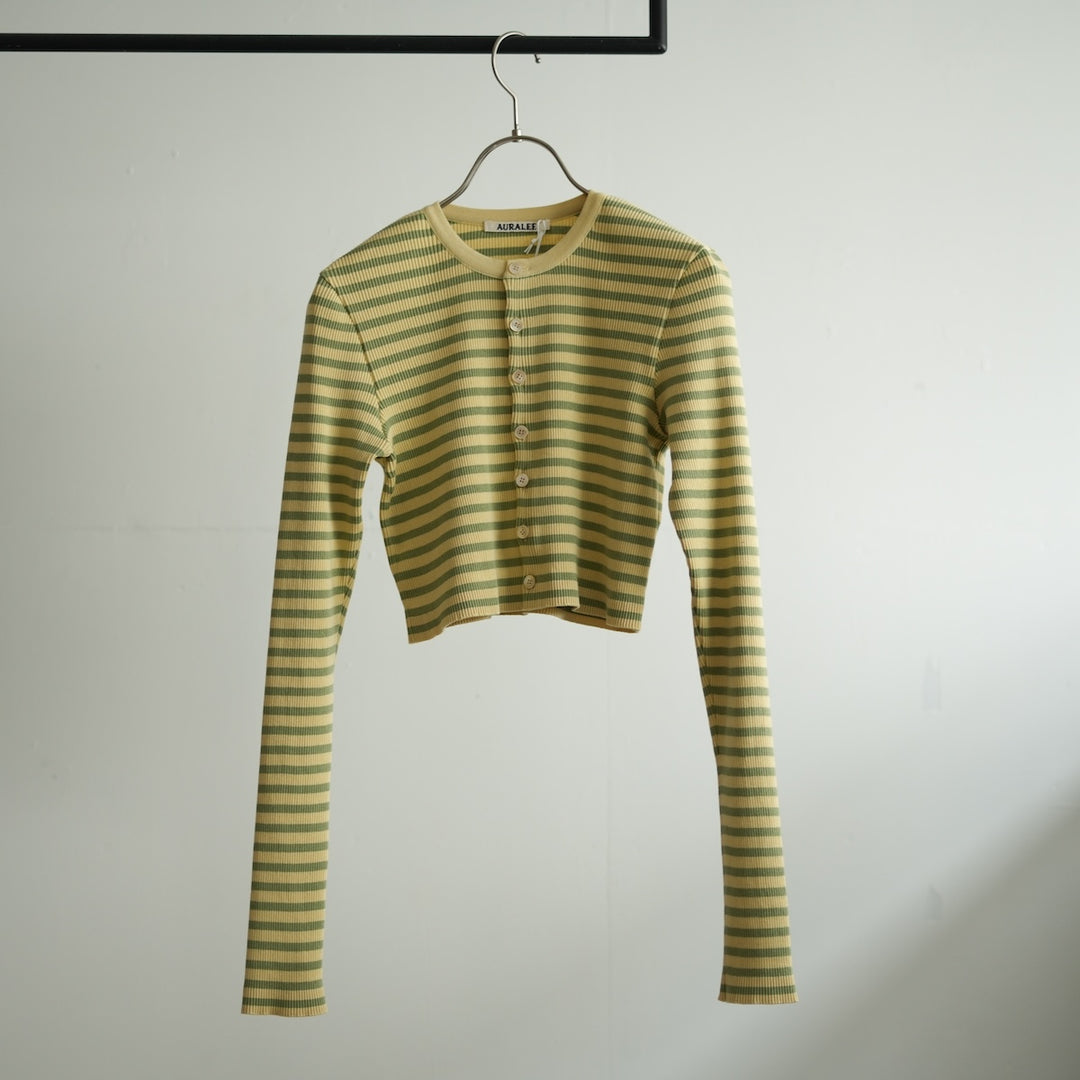 AURALEE COTTON HIGH GAUGE RIB KNIT CROPPED CREW NECK CARDIGAN