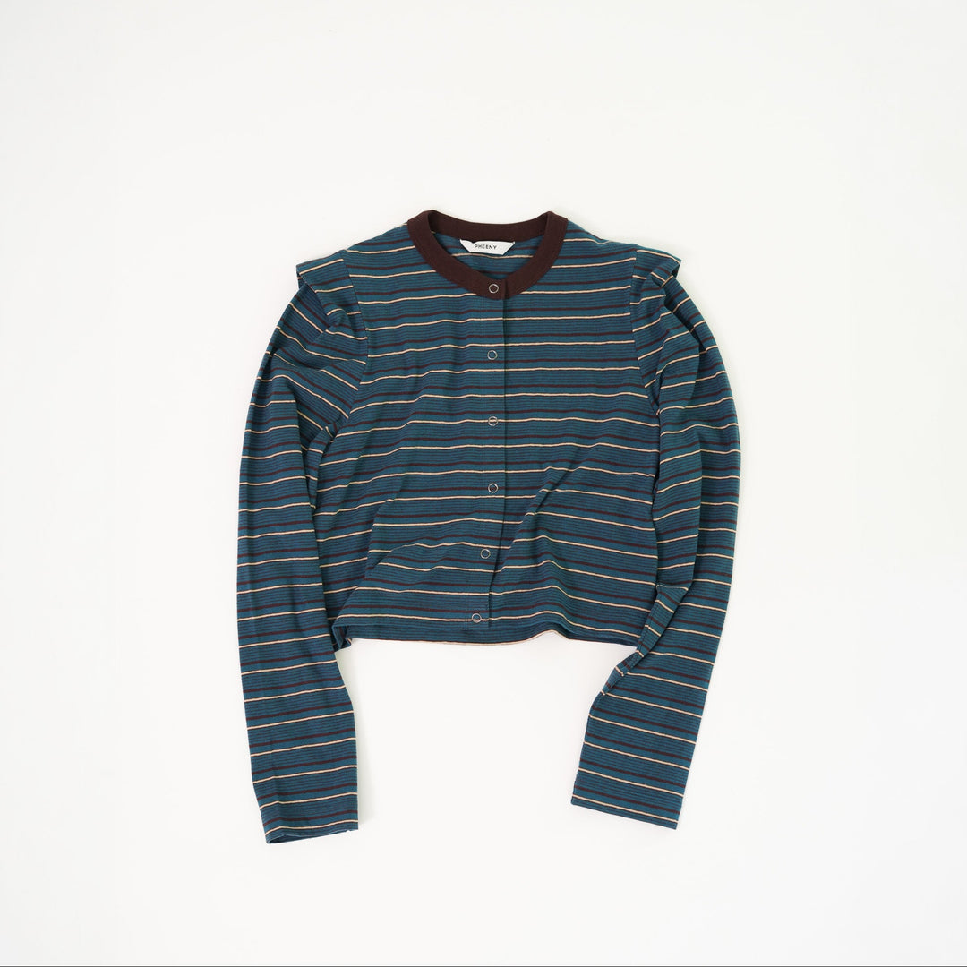 26AW】PHEENY Multi-Border Tucked-shoulder Cardigan
