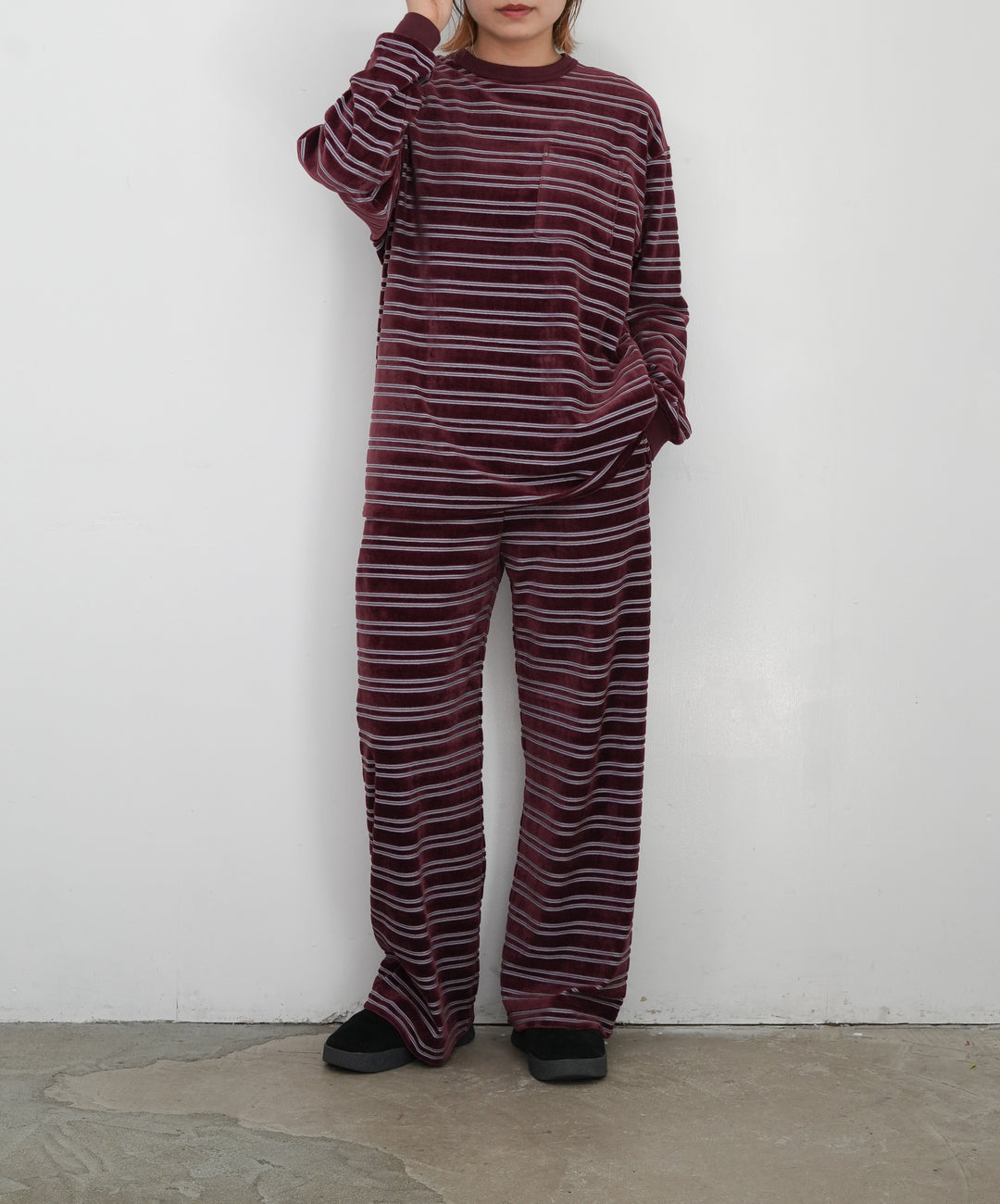 パンツ PHEENY/VELVET BORDER WIDE PANTS PHEENY] フィーニー Velvet border wide pants(BROWN)