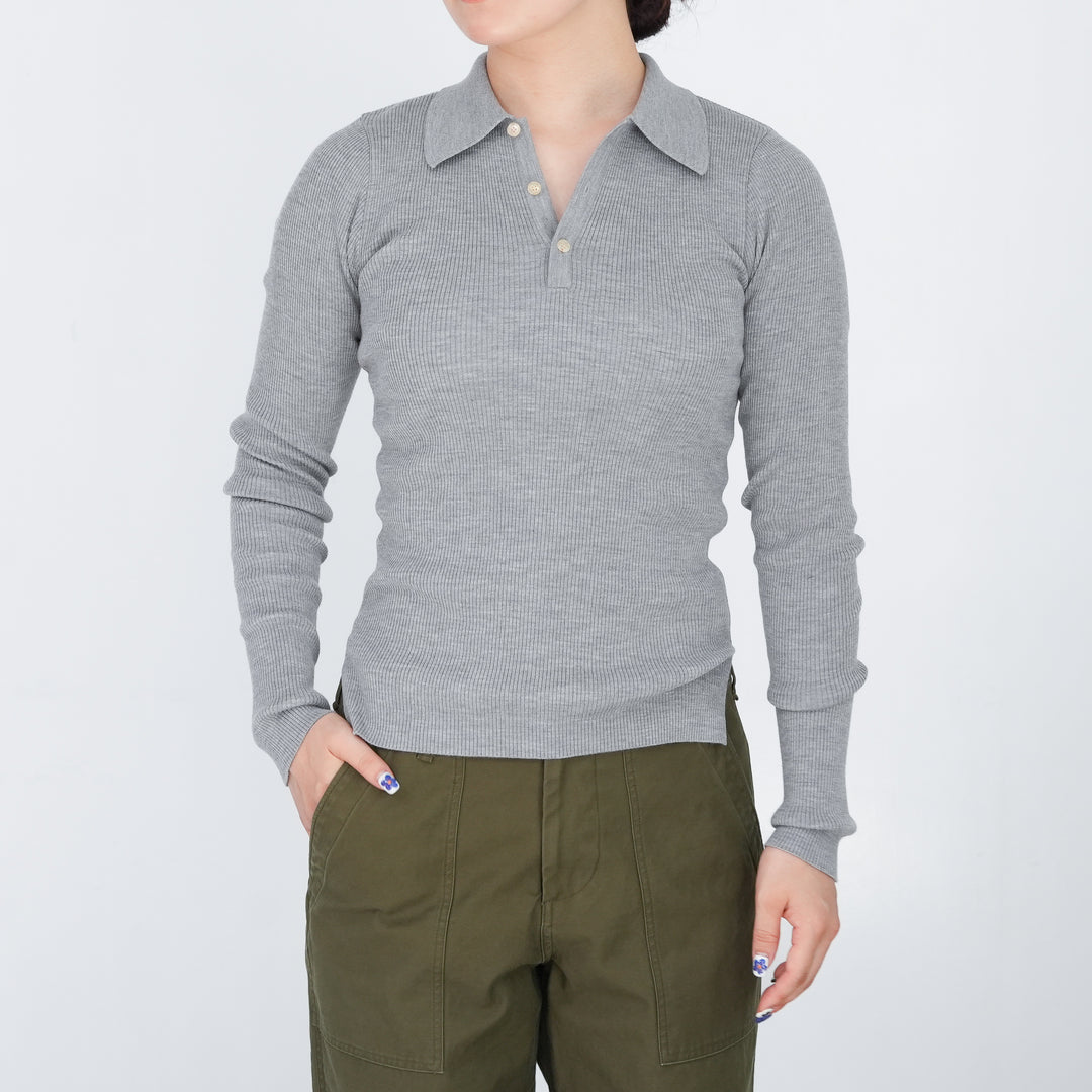 26AW]AURALEE SUPER FINE WOOL HIGH GAUGE RIB KNIT POLO 