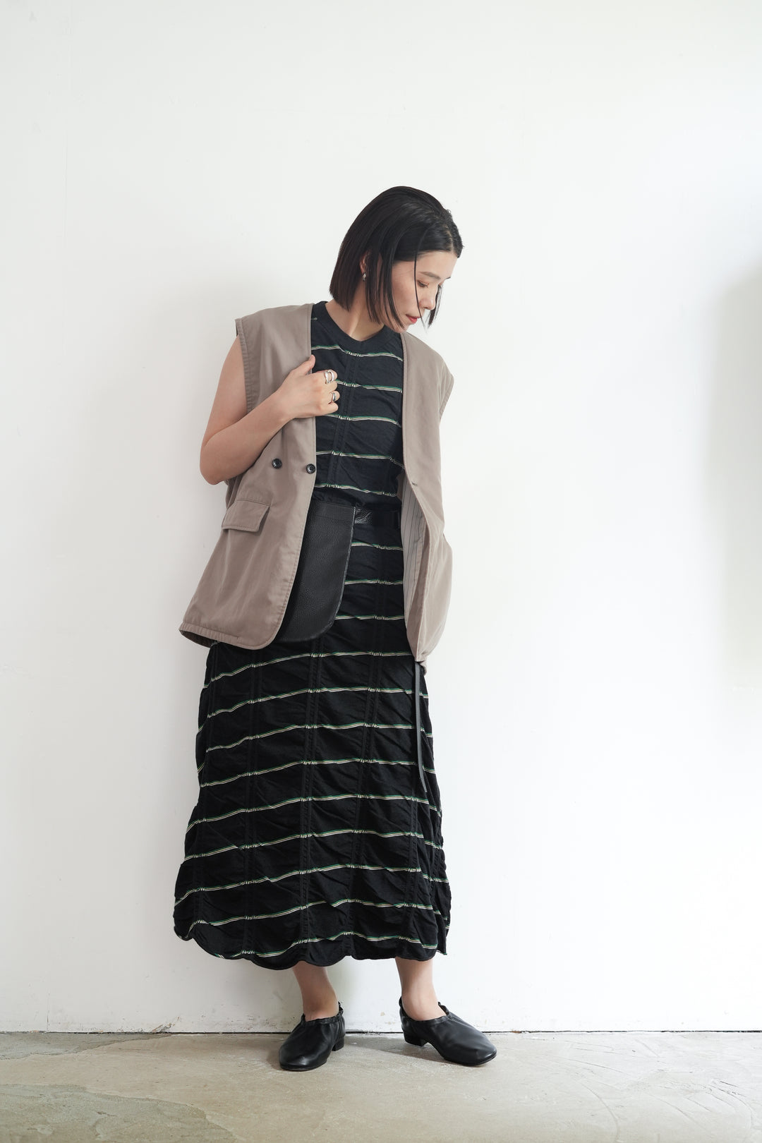 MEYAME TUCKED JACQUARD BORDER SLEEVELESS DRESS 