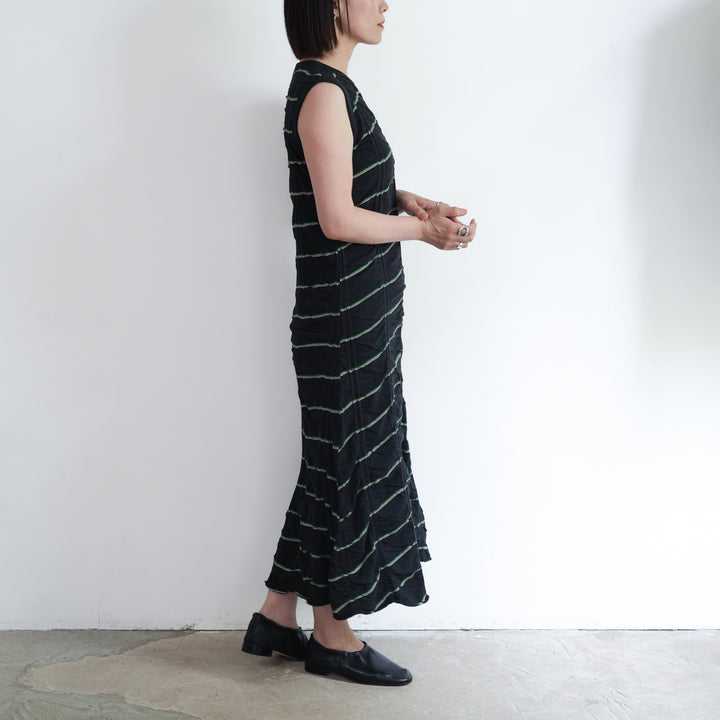 MEYAME TUCKED JACQUARD BORDER SLEEVELESS DRESS 