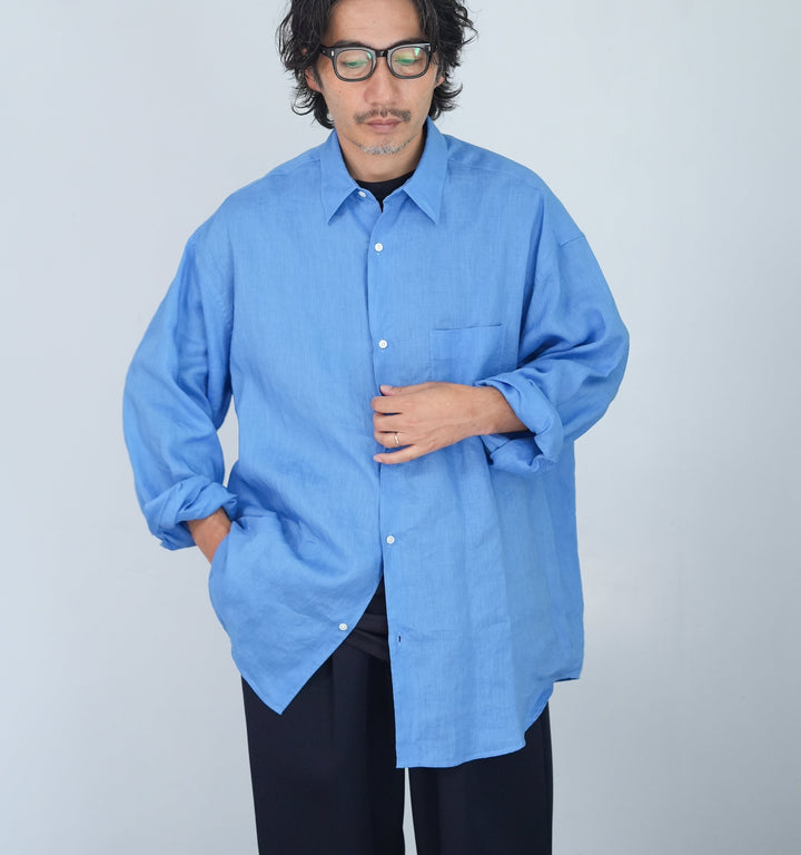 26ss Graphpaper 長袖シャツ 青色　サックス 26SS】Graphpaper Linen L/S Oversized Regular Collar Shirt 