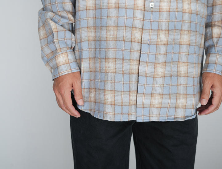 トップス AURALEE 25AW AIRY WOOL CHECK SHIRT 5 Auralee - Airy Wool Check Shirt in Light Blue and Beige – Stoy