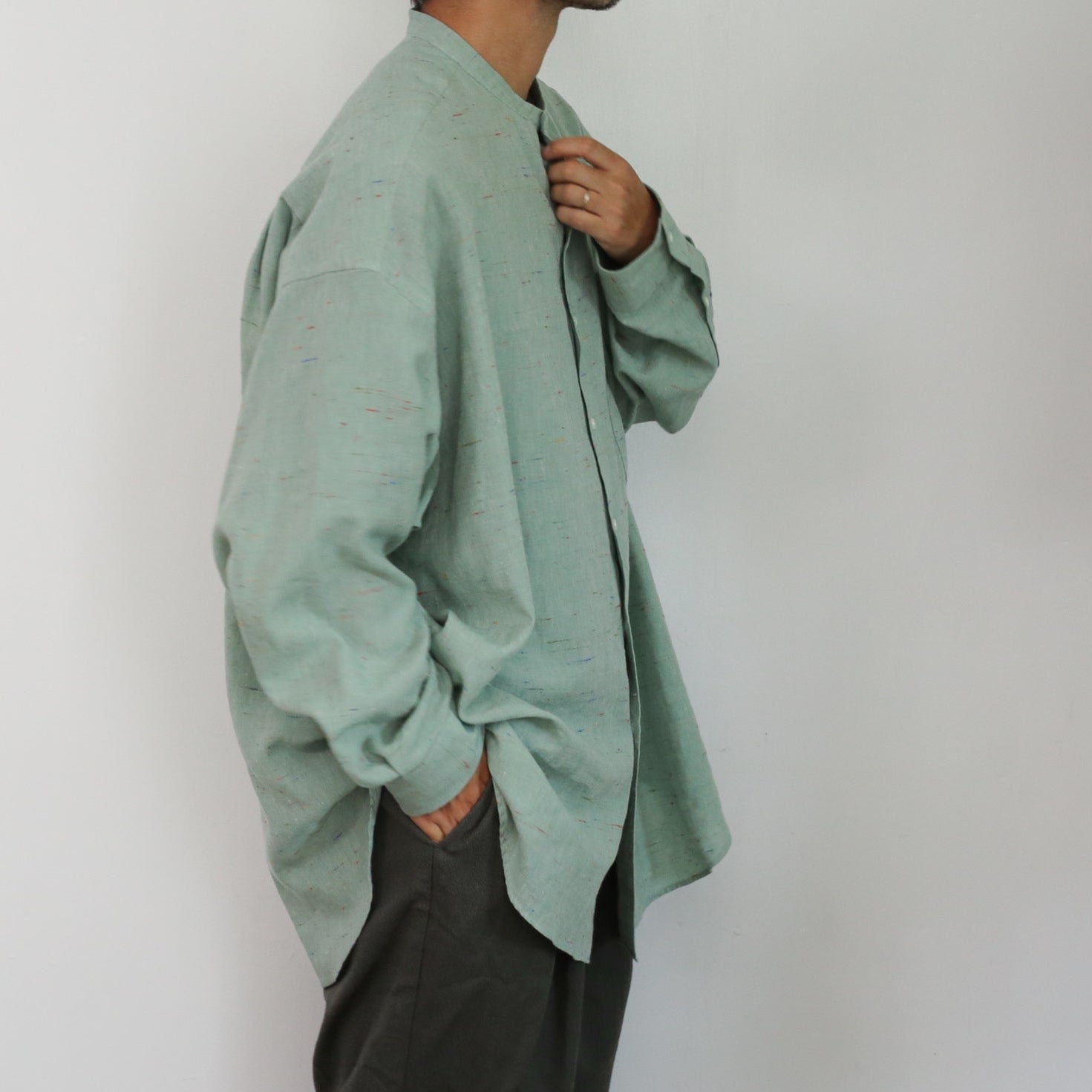 Graphpaper Color-Nep Oxford L/S Band Collar Shirt 