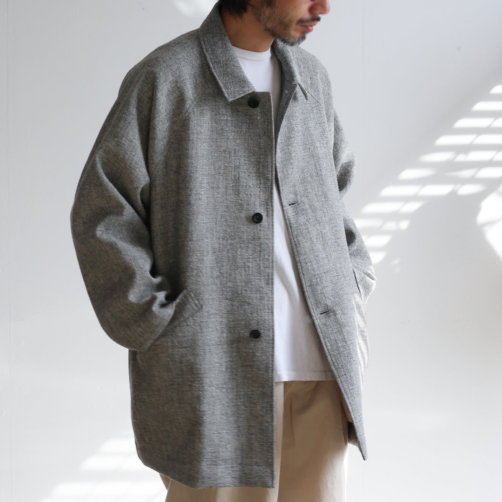 STILL BY HAND SILK×LINEN BIG SOUTIEN COLLAR COAT 